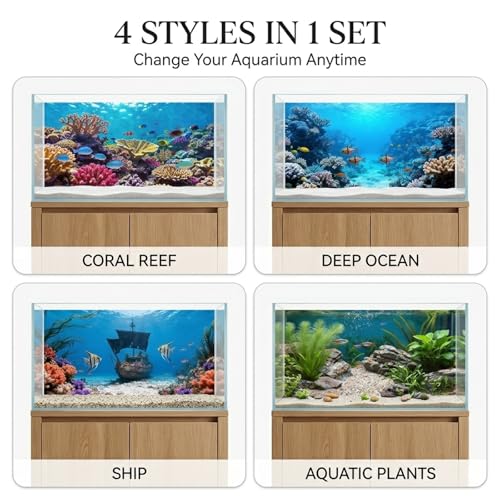 4 Pack Aquarium Background, 36x18 Inch Polyester Cloth Decor for Fish Tank, Set of Undersea Coral Rock & Plant Décor Backgrounds, Aquatic Themed Decorations - size: 36*18inch