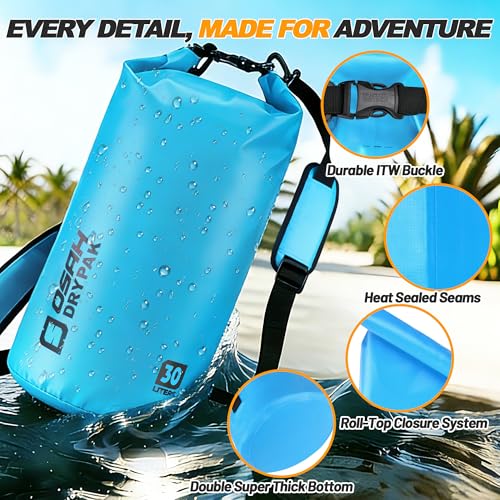 Waterproof Dry Bag, 5L/10L/20L/30L/40L Roll Top Lightweight Storage Backpack with Phone Case for Women & Men, Floating Waterproof Sack for Travel, Swimming, Kayaking, Paddle Board, Camping & Beach - color: BLUE, size: 30L