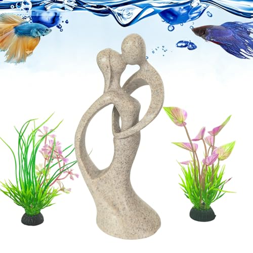 Sandstone Statue Fish Tank Ornaments, Small Fish Aquarium Decorations Home Decor for Goldfish Shrimps, Hug - color: Hugging Kiss