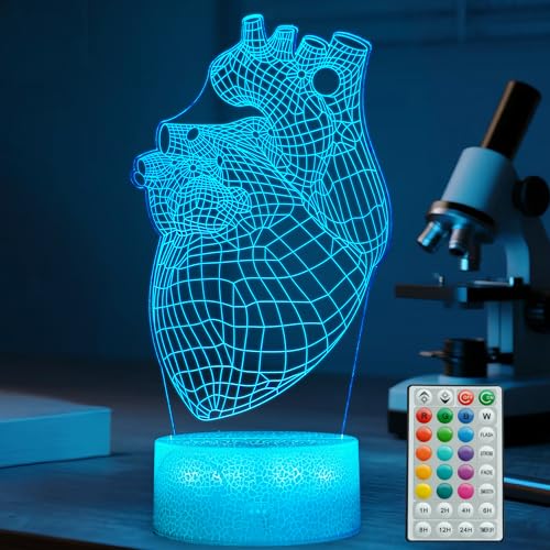 Heart Anatomy Illusion Lamp, Cardiology Gifts, 3D Night Light, 16 Colors Changing, Timer, 4 Flash Modes and Dimmable, Kids Room Decoration, Xmas Heart Model Gifts - color: Heart