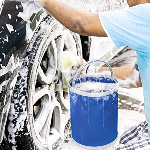 Homelove Collapsible Camping Fishing Bucket - 11L (2.9 Gallons) Durable Pop Up Water Container for Car Washing, Boating or Other Outdoor Activities - Foldable, Blue