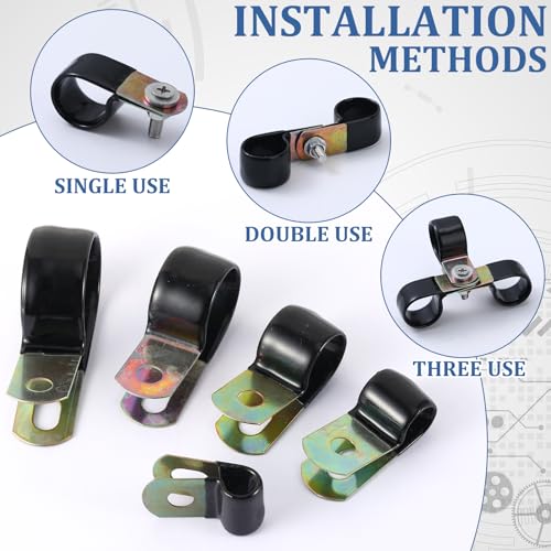 Tandefio 50 Pack Vinyl Coated Cable Clamps Galvanized Steel Cable Metal Wire Rubber Cushioned Insulated Hose Pipe Clamp for Tube Lines Wire Cord Installation(1/2 Inch,14mm) - size: 1/2 Inch (14mm)