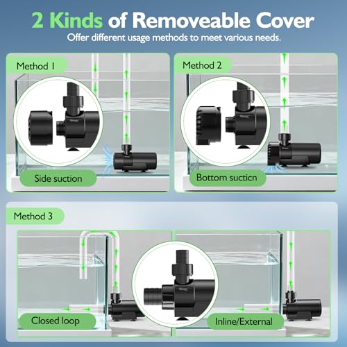 hygger 15W-100W Water Pump with Controller (Up to 3430GPH), Submersible/Inline Return Pump with Adjustable Mode/Flow, 2 Fountain Pump with 2 Inlet Cover and 3 Nozzles, for Fish Tank, Pond, Aquarium - size: 3430GPH-100W