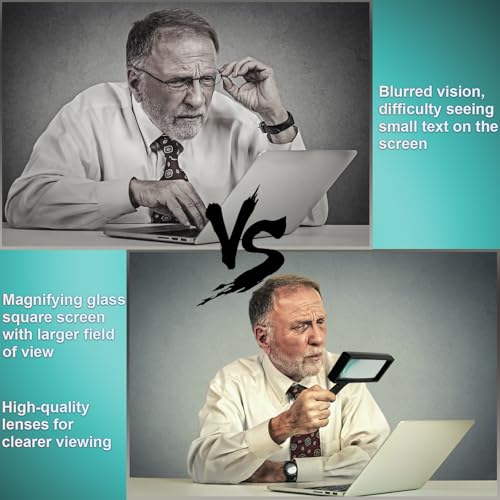 Large Rectangular Handheld Magnifying Glass，3X Magnification，2''x4''inches Handheld Magnifier，Scratch Resistant Glass Lens，Large Horizontal Viewing Area，for Seniors Reading，Hobbies，Repai， Observation