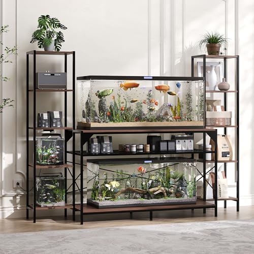 Garvee 20-90 Gallon Fish Tank Stand ,Aquarium Stand with Power Outlet,Heavy-Duty Reptile Terrarium Stands with 12-Leg Support and 4-Tier Storage Shelves,Fish Tank Table Aquarium Table,Load 860lbs - color: Dark Brown