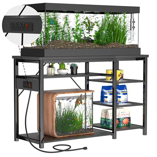 40-50 Gallon Fish Tank Stand: Heavy Duty Aquarium Stand with Power Outlets and Cabinet for Fish Tank Accessories Storage - Metal Frame, 1000LBS Capacity, Suitable for Fish & Reptile Terrariums