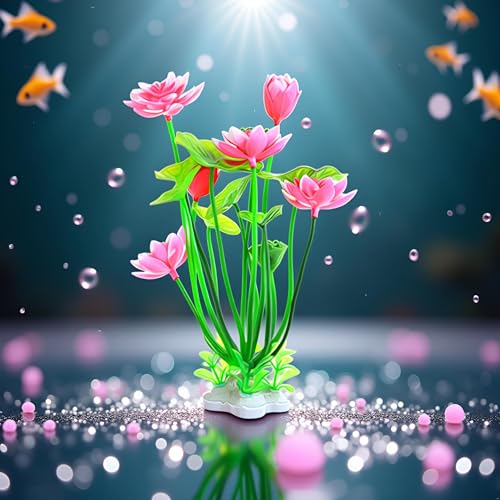 1pc Pink Artificial Water Plants,Plastic Artificial Lotus Fish Tank Ornament,Aquatics Grass Flower Simulation Wedding Favors,Plastic Plants for Party Fish and Aquatic Pets Aquarium Décor