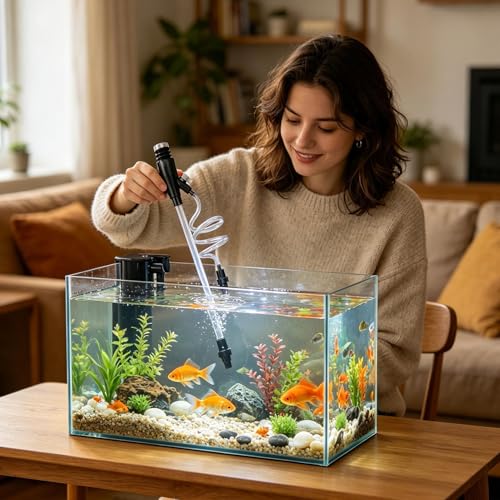 Fish Tank Vacuum Gravel Cleaner - Manual Hand Pump Siphon System, Aquarium Waste Removal Tool, Durable Water Change Cleaning Kit | Aquarium Vacuum Cleaner for Fish Tank Maintenance Use Home Office