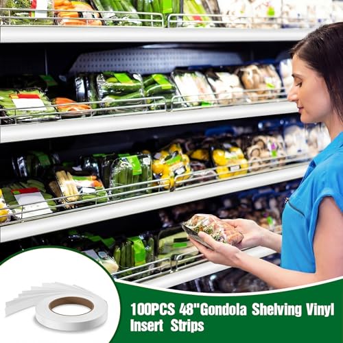 Frienda 100 Pcs Decorative Gondola Shelving Vinyl Insert Strips Pre Cut 48" x 1.25" C Channel Decorative Shelf Insert Strips for Retail Store Supermarkets Grocery Gondola Decoration (White) - color: White