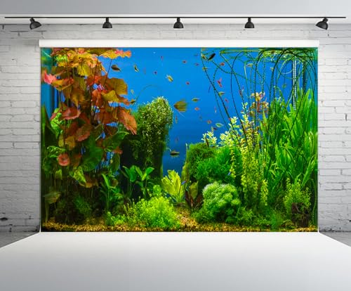 10x8ft Fish Tank Backdrop Aquarium Underwater Grass Leaves Aquatic Plant River Bed Lake Fish Background Diving Holiday Fishing Party Decoration Photo Props Wallpaper - size: 10x8FT