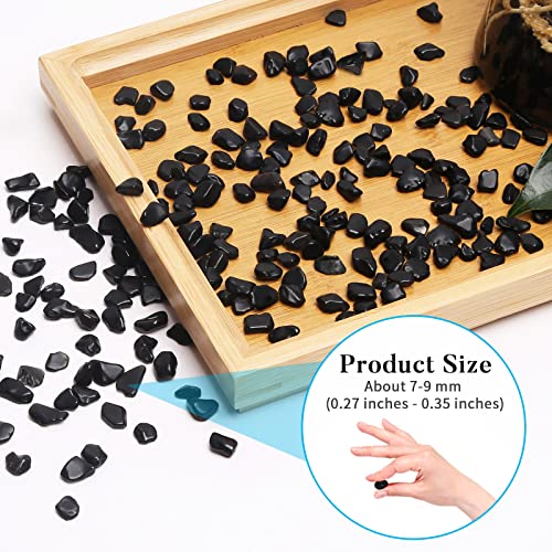 QICQDRAM Black Obsidian Tumbled Stone Chips 0.9 Lb/405g Natural Crystal Stone Decorative Pebbles for Home Decoration & Fish Turtle Tank, Vase Filler, Plants Decor - color: Obsidian
