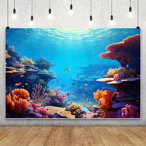Underwater Aquarium Background 10X8ft Tropical Coral Reef Ocean Scene Under The Sea Theme Decoration Backdrop Kids Birthday Party Baby Shower Portrait Photo Studio Photo Shoot Banner Supplies - color: Ocean-1