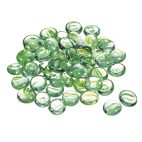 MECCANIXITY Decorative Flat Glass Marbles 17-19mm Rock Vase Filler Beads Pebbles Petal Green for Fish Tank Table Scatter Decor, 100 Pcs - color: Green