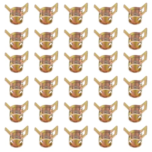 PATIKIL Spring Band Hose Pipe Clamps for 7-8.2 mm OD Hose, 30 Pack Silicone Vacuum Constant Tension Band Clips for Fuel Line Silicone Air Hose Tube Water Pipe, Gold - size: 7-8.2 mm