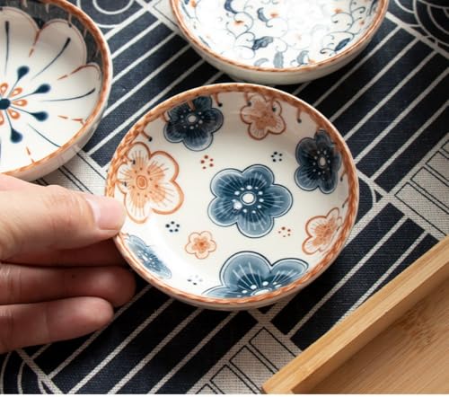 4 Pack 3 oz Cute Japanese Soy Sauce Dish Small Dipping Sauce Bowls Ceramic Sushi Dipping Bowls for Sushi,Side Dish,Ketchup,Dips,Condiment,Snack,BBQ Party - color: Brown