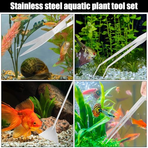15Inch Extra Long Design Aquarium Aquascaping Tool Stainless Steel Aquascape Tools Kit 4 in 1 Anti-Rust Fish Tank Starter Kit with Long Tweezers Scissors Spatula for Aquarium Plants (Silver) - color: Silver