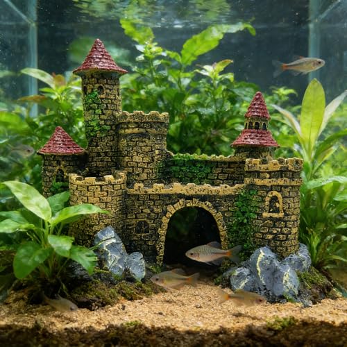 M2cbridge Aquarium Decor Castle Shipwreck Ornament Underwater Landscape(Yellow Castle) - color: Yellow Castle