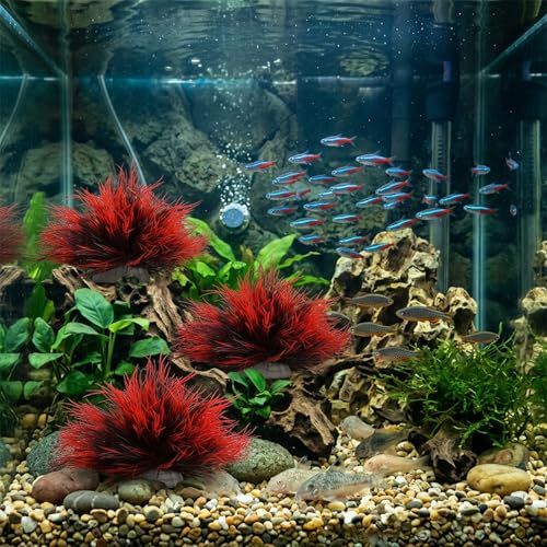 Telooco 3 Pack Aquarium Plants Plastic Realistic Fish Tank Plants with Weighted Base Small Aquarium Grass Fish Tank Decorations (Black Red) - color: Black Red