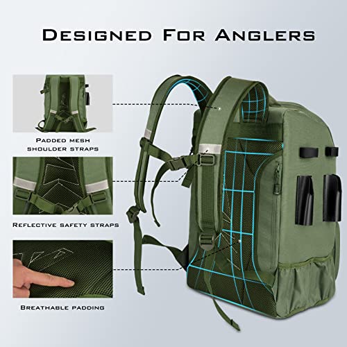 KastKing KarryAll Fishing Tackle Backpack with Rod Holder 4 Tackle Boxes,40/26L Tackle Bag Storage Fishing Gear and Equipment - color: C: Large (40 L) - Green
