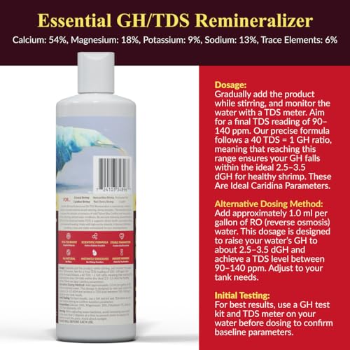 GH/TDS Remineralizer 500mL – Shrimp Tank Accessories for Neocaridina & Caridina | Professional GH TDS Additive | Shrimp Minerals, Molting & Breeding Support | Freshwater Aquarium Use