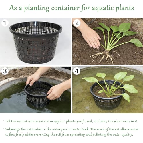 8.5-Inch Round Aquatic Plant Baskets - 6 Pack Durable Black Plastic Mesh Pond Containers for Live Aquarium Plants, Pond Planting & Hydroponic Pots