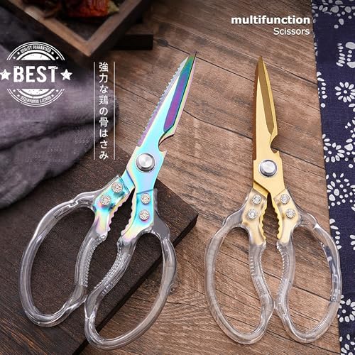 AWinjoy Kitchen Scissors, Heavy Duty Sharp Kitchen Shears, Stainless Steel & Aluminum, Transparent, Serrated Edge, Day Style, 1 Count - color: Transparent