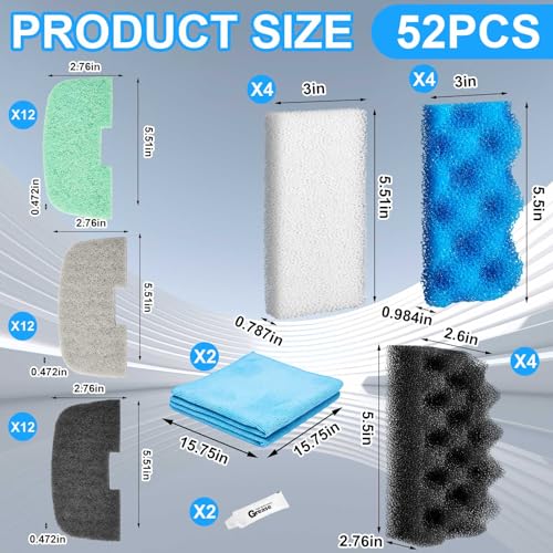Threlaco 52 Pcs Replacement Filter Media Kit Compatible with Fluval 106/107 Aquarium Filters Include Biological Foams Ammonia Remover Phosphate Pads Nitrite Remover, Towel and Grease - style: 106/107