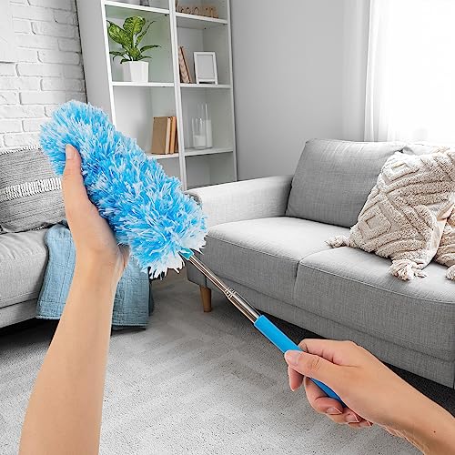 Tanlade 12 Pcs Microfiber Feather Duster for Cleaning 13-31 Inch Extendable Cobweb Dusters Ceiling Fan Duster Washable Bendable Tool for Office Car Window Furniture (Bright Color) - color: Bright Color
