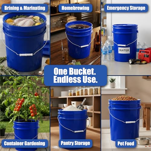 ePackageSupply 5 Gallon Bucket - Food Grade Bucket with Airtight Gamma Seal Screw-On Lid, BPA-Free, Heavy-Duty 90 Mil HDPE Plastic, Bulk Storage, Durable Container, Made in USA, Blue/Blue, 1 Pack - color: Blue/Blue, size: 1 Pack