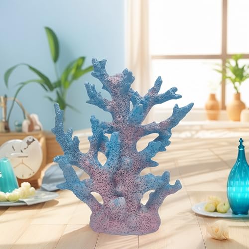 Etlemonde Beach Coastal Decor Coral Reef Home Decor Coral Statue Sculpture Home,Desk,Bathroom,Desktop Shelf Statue,Marine Themed Gifts (Gradient Cyan Coral) - color: Gradient Cyan Coral