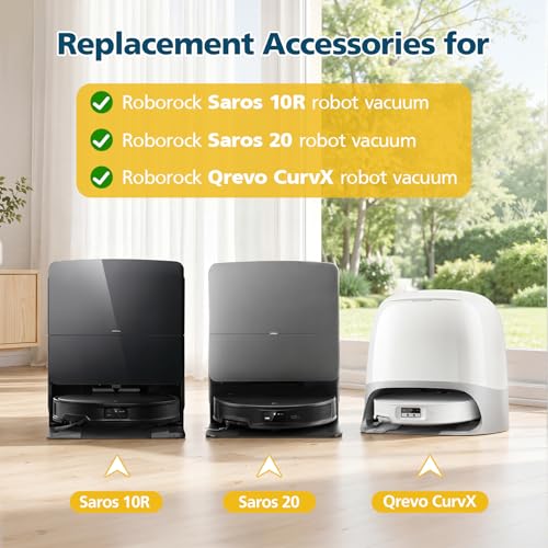 Saros 10R Accessories for Roborock Saros 10R / Saros 20 / Qrevo CurvX Robot Vacuum, Replacement Parts with 4 Dust Bags, 4 Mop Pads, 4 HEPA Filters, 6 Side Brushes, Dual Main Brush - style: for Saros 10R / Saros 20 / Qrevo CurvX