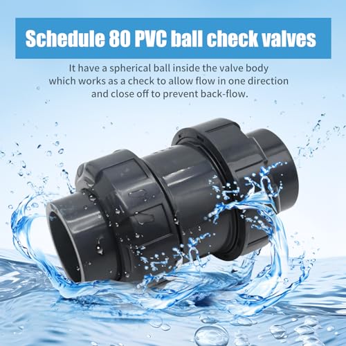 EATAKWARD 1-1/2 inch PVC True Union Check Valve, Slip-Slip Full-Port Practical Check Valve, Sch80 Socket Insert Pool Ball Check Valve for Backflow Prevention