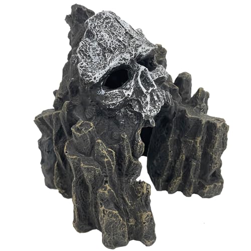 Aquarium Decoration for Fish Tank Skull Rock Aquarium Ornament Aquarium Skull Mountain View Stone Ornaments Aquarium Decor House Cave Fish Tank Decoration - Small