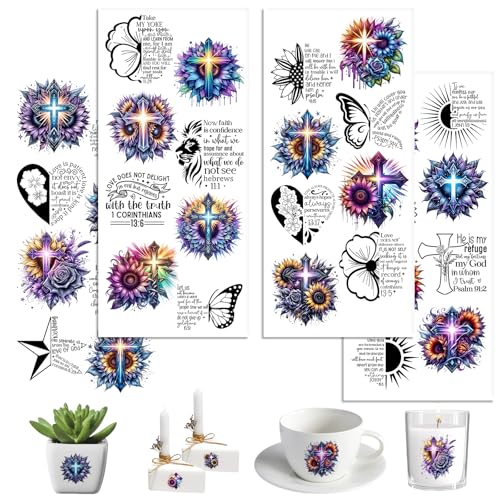 UV DTF Cup Wraps, 4 Sheets Bible Quotes Transfer Stickers for 16oz Glass, Rub On Decals for Tumblers and Candlestick - style: Bible Quotes