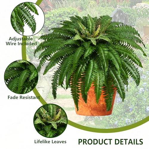 48In Artificial Boston Ferns Bush, Set of 2 Large Faux Ferns Plants, 67 Branches Fake Ferns for Home Living Room Decor, Indoor and Outdoor - size: 2 PCS-48"