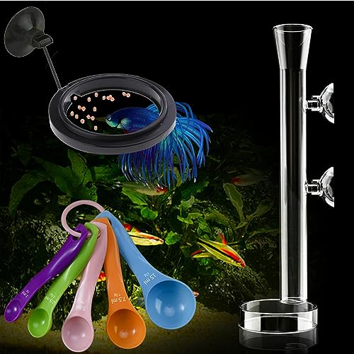 Fish Feeding Ring, Shrimp Feeding Dish, and Feed Measuring Spoon - Ideal Betta Fish Toys and Aquarium Accessories with Coral Feeder and Shrimp Tube