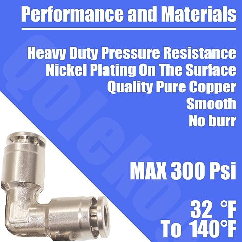 Pneumatic Push To Connect Fittings Heavy Duty Elbow Quick Air Fittings 1/2 inch x 1/2 inch Tube OD Nickel Plated Brass Quick Connect Fittings PV-1/2 (5 Pack) - size: 1/2" OD(5Pcs), style: Elbow