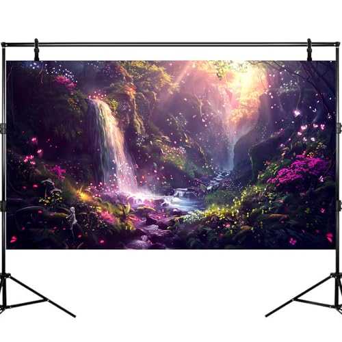 Fantasy Forest Aquarium Background Waterfalls Cascade Moss-Covered Rocks Fish Tank Background Golden Sunlight Lush Green Foliage Reptile Tank Backgrounds Paradise Oasis Terrarium Backgrounds 24x12in - color: Purple Green, size: 24(W)x12(H)inches/ 60(W)*30