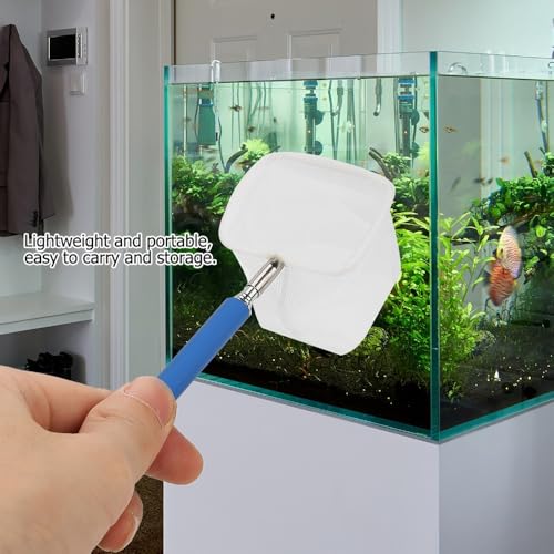 20-57.5cm Stainless Steel Adjustable Aquarium Fish Shrimp Net with Wall Hook Expandable Fishing Net for Tank Cleaning and Hexapod Catching - style: Blue Square Net
