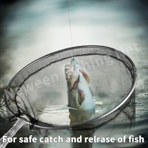 Neween Fishing Net, Foldable Collapsible Telescopic Fish Landing Net, Durable Nylon Material Mesh Landing Net for Easy Catching or Releasing for Trout - style: 61.4" Full Extended (Telescopic Pole)