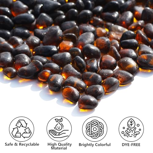 QYGL Sea Glass Stones - Brown Clear Glass Pebbles Gemstones - Perfect for Aquarium Rocks, Fish Tank Gravel, Vase Fillers, DIY Crafts, and Home Decor (0.9LB/14oz) - color: Brown