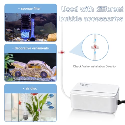 Fish Tank Air Pump - Ultra-Quiet Aquarium Aerator for Fish with Air Stone, Check Valve, Control Valve and Air Tube for 1 to 30 Gallon Tanks