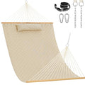 Lazy Daze Hammocks 12 FT Sunbrella Fabric Hammock Non-Fading with Spreader Bars and Free Pillow Fits for 2 Persons, All Weather and Fade Resistant for Patio Yard, 450 lbs Capacity, Meander Wren - color: Meander Wren