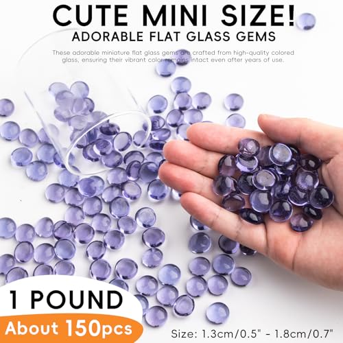 1 LB Purple Glass Marbles, Mini Flat Glass Beads~150 PCS for Vase Fillers, Floral Bottom Mancala Gems Pebbles Fish Tank Rocks for Table Aquarium,Home Decor Art Craft Supplies(0.5"~0.7") - color: Purple~1 Lb, size: 1 LB