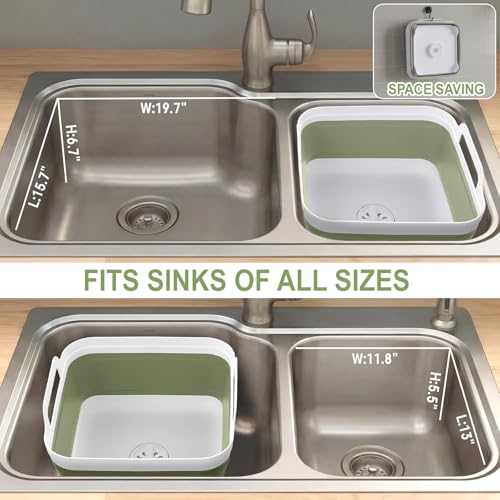 Collapsible Wash Basin for Baby Bottles with Drying Rack – 2.4 Gallon Foldable Dish Tub with Handles, Portable RV Camping Sink & Space-Saving Wash Bin with Lid for Kitchen, Travel & Outdoor, Green - color: Green