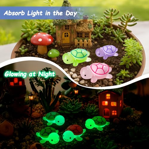 15pcs Luminous Mini Resin Turtles, Cute Tiny Turtle Figurines Glow in The Dark, for Fairy Garden Accessories, Cake Topper, Ocean Animal Theme Decor, DIY Outdoor Micro Landscape, Hidden Game - style: Turtle