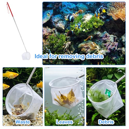 Tyqour Fish Tank Net Small Extendable Aquarium Net with Long Handle Aquarium Fish Net, Surface Skimmer Aquarium Minnow Net for Fish Shrimp Tank, Small Ponds, Creek
