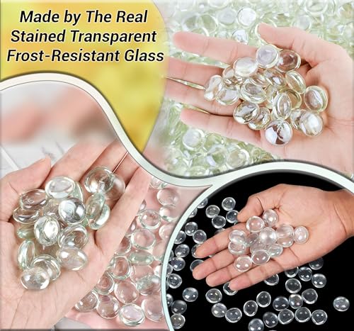 Flat Glass Marbles, Clear Beads Glass Pebbles Vase Fillers, 1 LB Glass Beads for Vases, Gems, Fish Tank Rocks, Table Scatter, Crafts, Aquarium, Centerpieces Wedding Décor, (100pcs, 0.7–0.8") - color: Clear Color 1LB