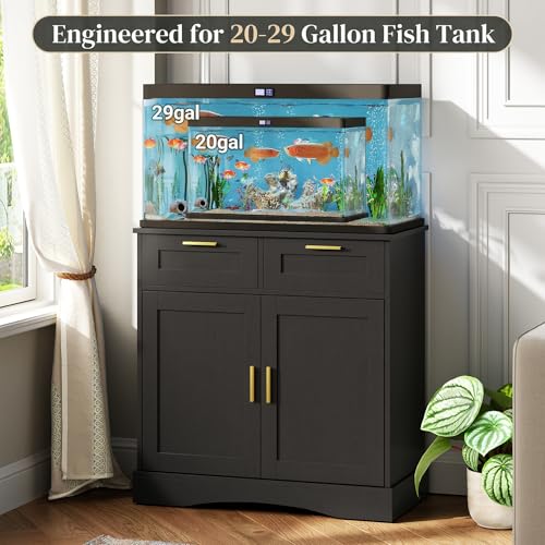 20 Gallon Fish Tank Stand, with Storage Cabinet and 2 Drawers Fish Tank Stand, Fish Tank Accessories Storage, for 20-29 Gallon Aquarium Stands PTBX01BK (Black, 30.71'' x 15.75'') - color: Black, size: 20-29 Gallon
