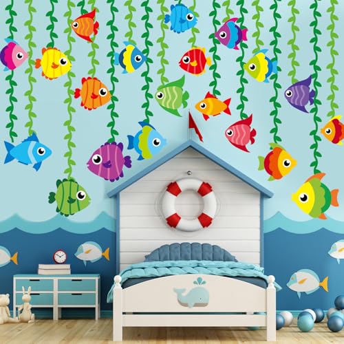 Naozinebi 20 Pcs Tropical Fish Garland Kit Under the Sea Party Decorations Ocean Animals Banner Mermaid Streamers Strings Hanging Swirls for Kids Home Classroom Baby Shower Birthday Party Supply Favor
